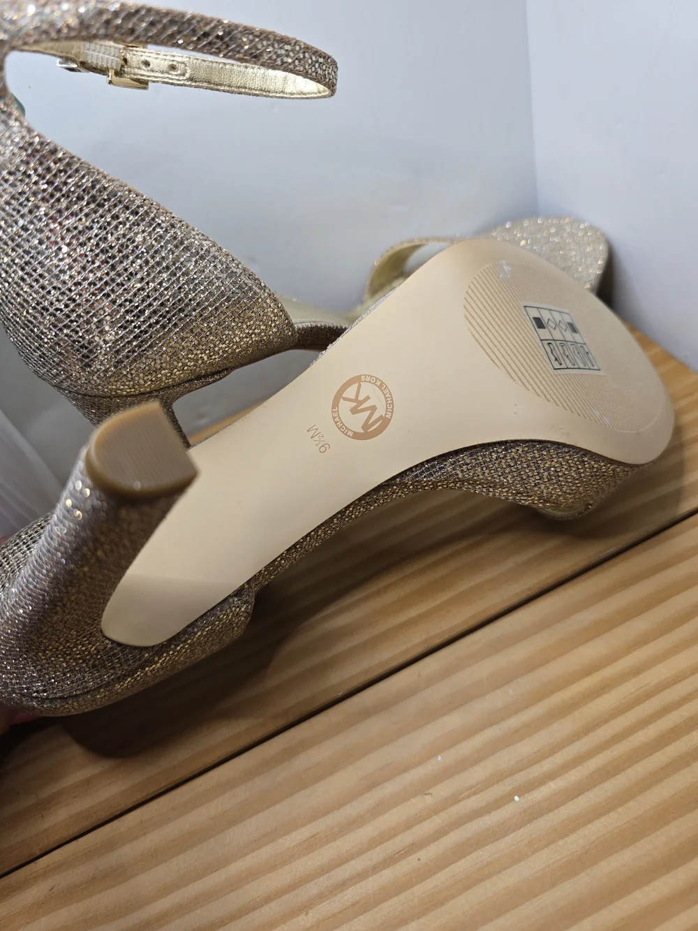 Michael Kors Margot Gold Glitter Ankle-Strap Platform Heels 9.5M